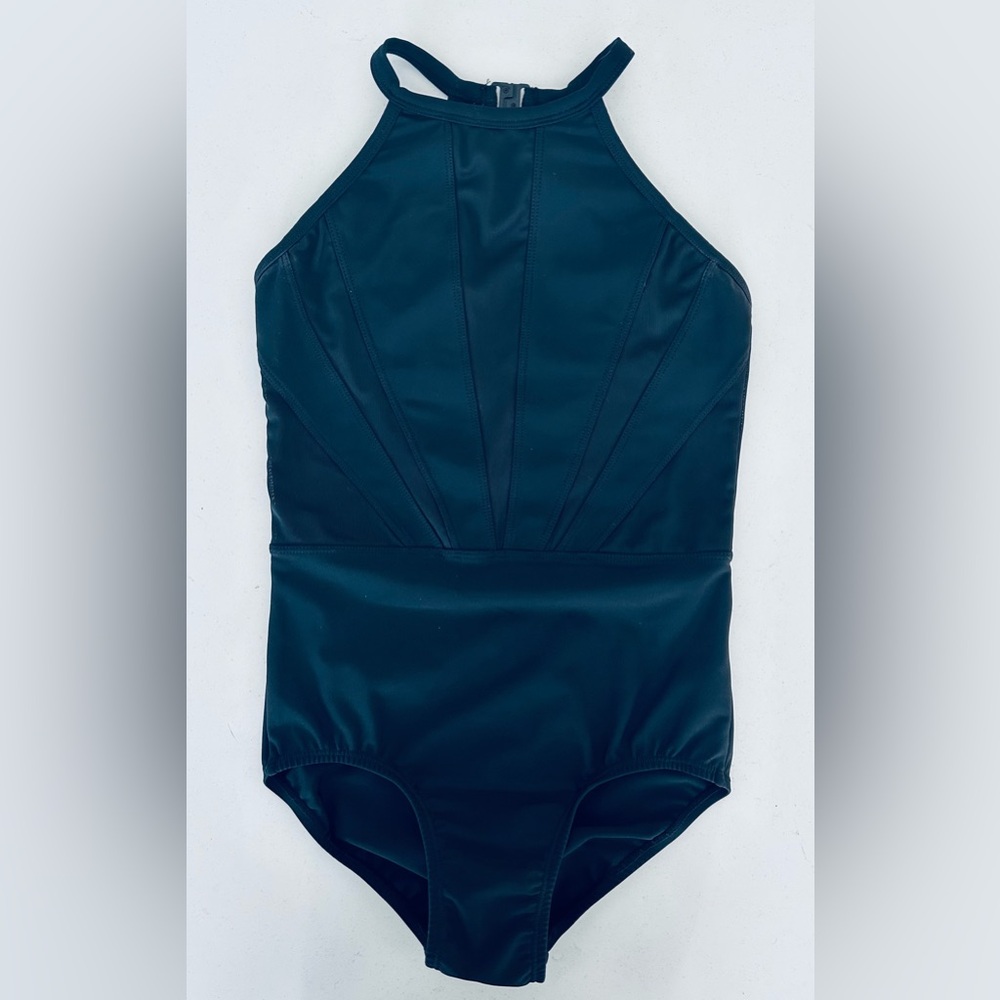 Every Turn Black Leotard W Mesh detail and clasp back
